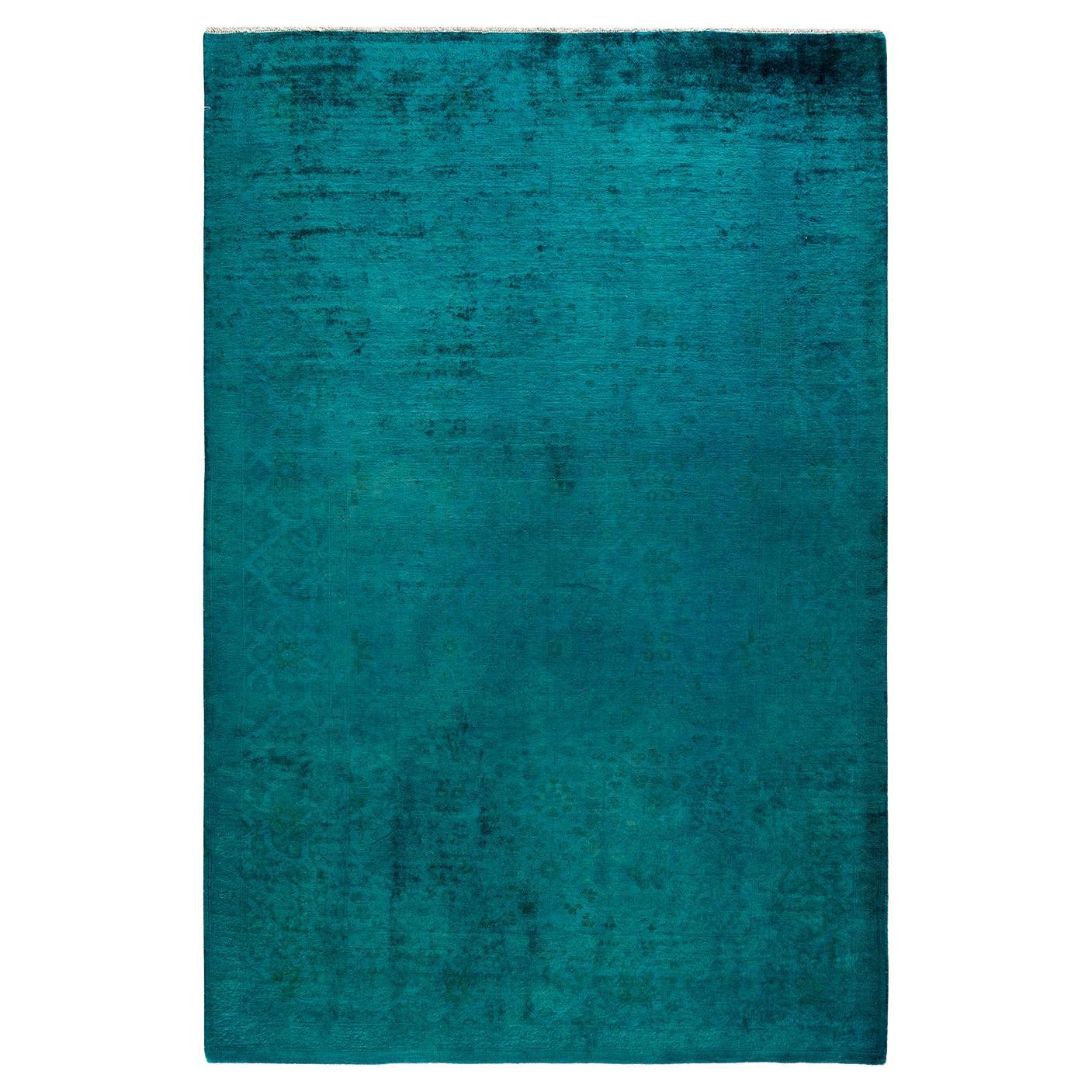 Alfombra de lana teñida a mano contemporánea verde en venta
