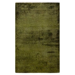 Contemporary Overdyed Hand Knotted Wool Green Area Rug