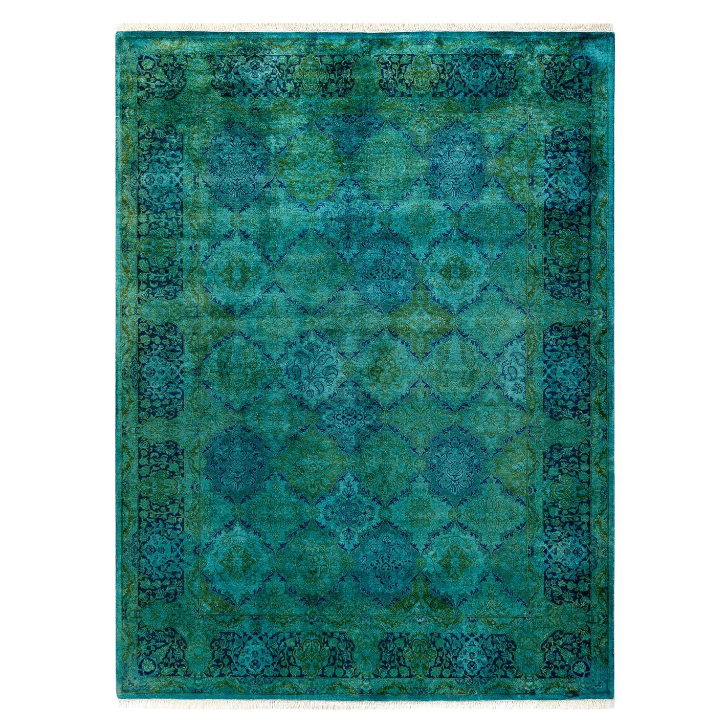 Contemporary Overdyed Handknotted Wool Green Area Rug im Angebot