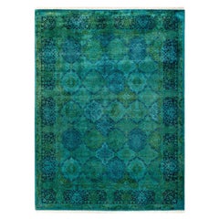 Contemporary Overdyed Hand Knots Rugs (Tappeto di lana verde)