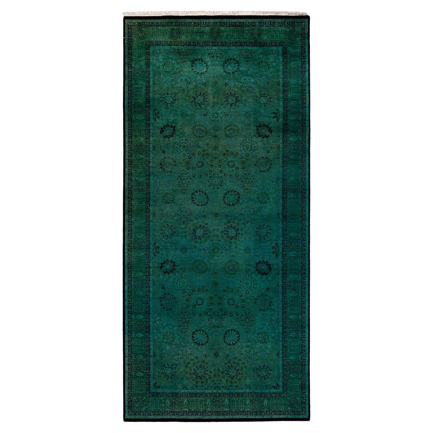 Contemporary Overdyed Hand Knotted Wool Green Area Rug