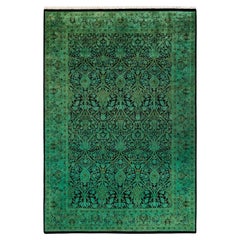 Contemporary Overdyed Hand Knotted Wool Green Area Rug