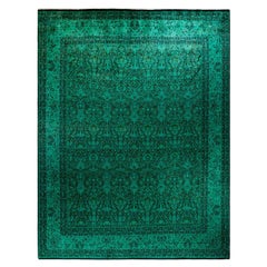 Contemporary Overdyed Handknotted Wool Green Area Rug