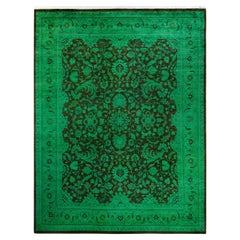 Contemporary Overdyed Handknotted Wool Green Area Rug