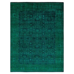 Contemporary Overdyed Hand Knotted Wool Green Area Rug