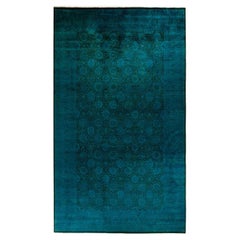 Contemporary Overdyed Hand Knotted Wool Green Area Rug