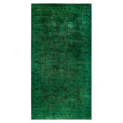 Contemporary Overdyed Hand Knotted Wool Green Area Rug