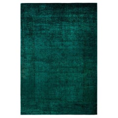 Contemporary Overdyed Hand Knotted Wool Green Area Rug (tapis en laine surteinte nouée à la main)