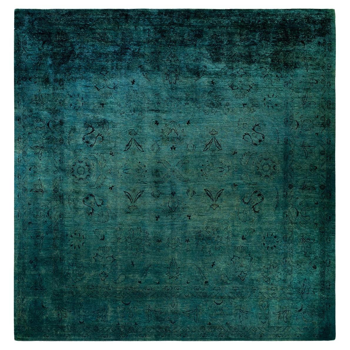 Contemporary Overdyed Hand Knotted Wool Green Area Rug