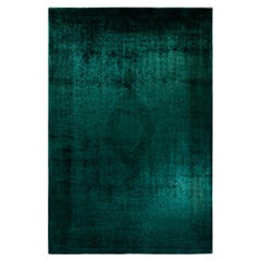 Contemporary Overdyed Hand Knotted Wool Green Area Rug