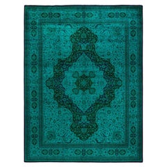 Contemporary Overdyed Hand Knotted Wool Green Area Rug