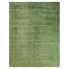 Contemporary Overdyed Hand Knotted Wool Green Area Rug