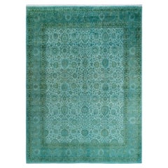 Contemporary Overdyed Hand Knotted Wool Green Area Rug