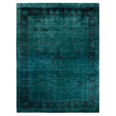 Contemporary Overdyed Hand Knotted Wool Green Area Rug