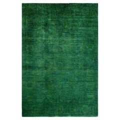 Contemporary Overdyed Hand Knotted Wool Green Area Rug