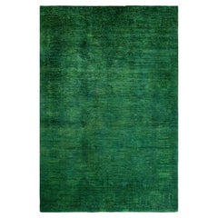 Contemporary Overdyed Hand Knotted Wool Green Area Rug