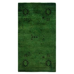 Contemporary Overdyed Hand Knotted Wool Green Area Rug