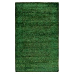 Contemporary Overdyed Hand Knotted Wool Green Area Rug