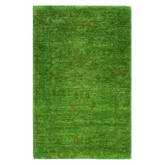 Contemporary Overdyed Hand Knotted Wool Green Area Rug