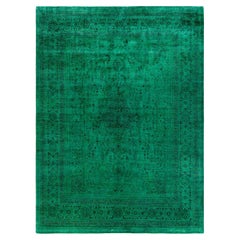 Contemporary Overdyed Hand Knotted Wool Green Area Rug