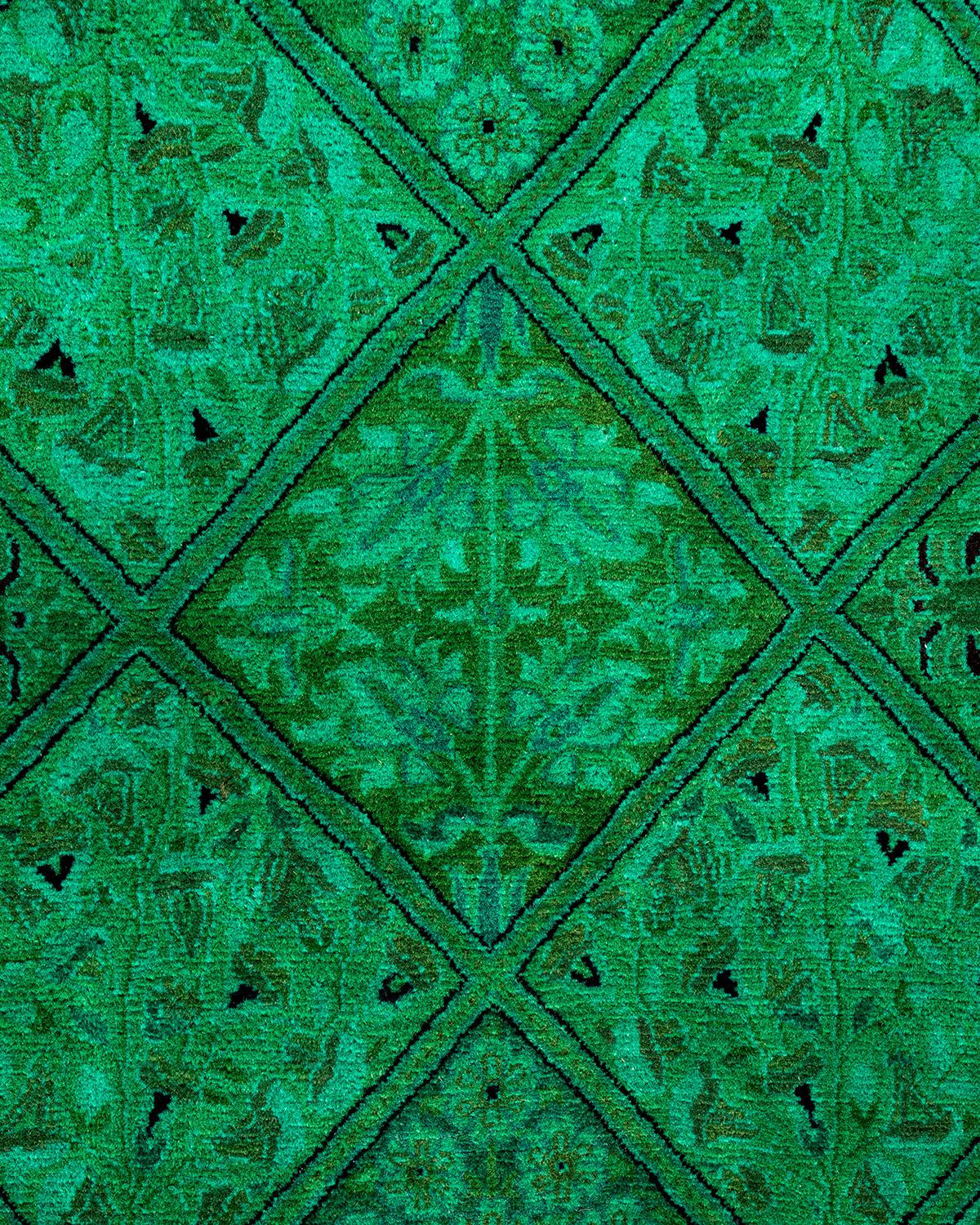 Pakistani Contemporary Overdyed Hand Knotted Wool Green Octagon Area Rug For Sale