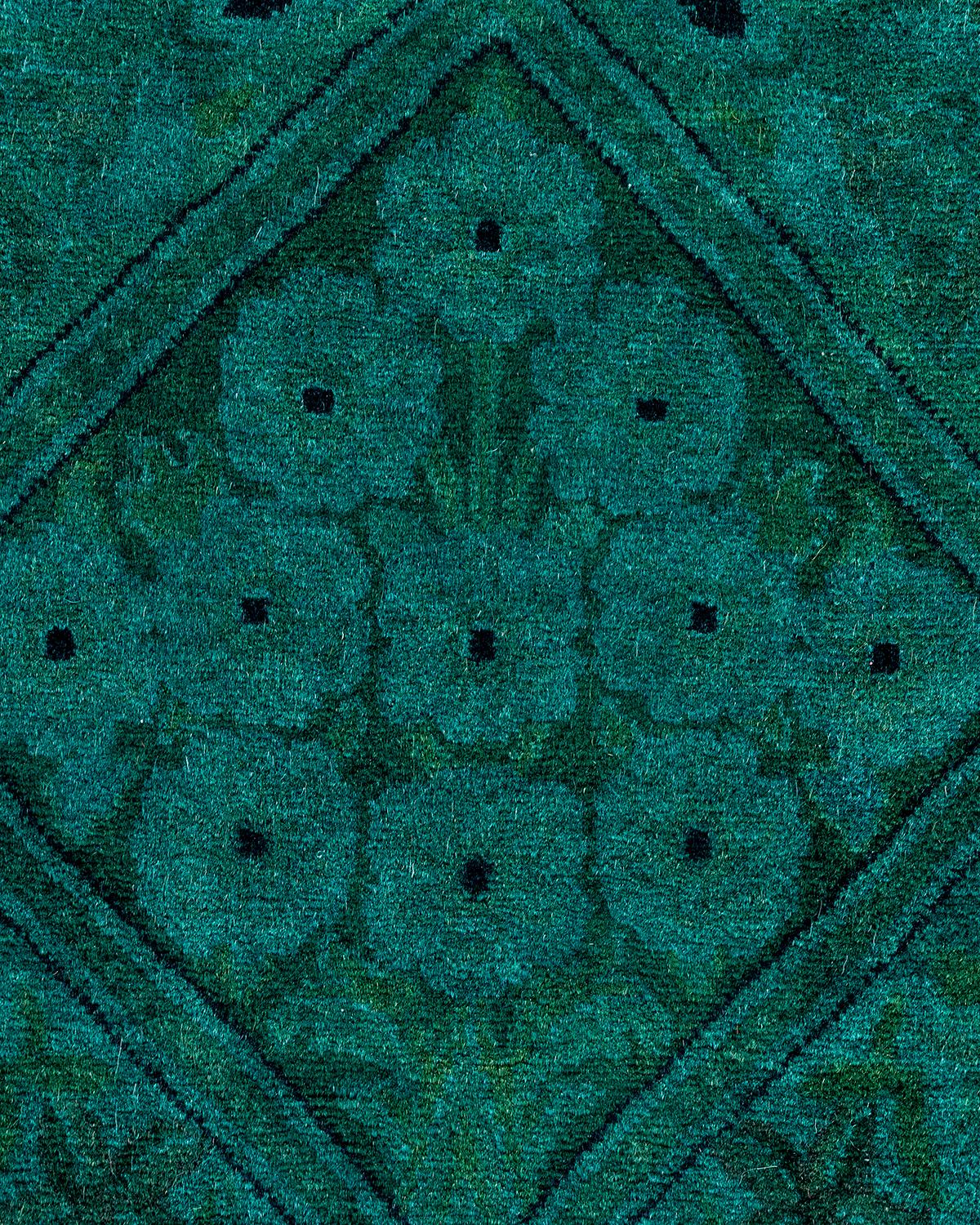 Alfombra Octagonal Contemporánea de Lana Teñida a Mano Verde Pakistaní en venta