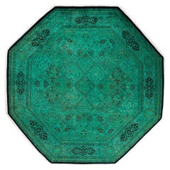 Contemporary Overdyed Hand Knotted Wool Green Octagon Area Rug