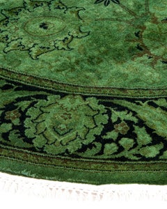 Contemporary Overdyed Hand Knotted Wool Green Oval Area Rug (tapis ovale en laine surteintée)