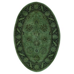 Contemporary Overdyed Hand Knotted Wool Green Oval Area Rug