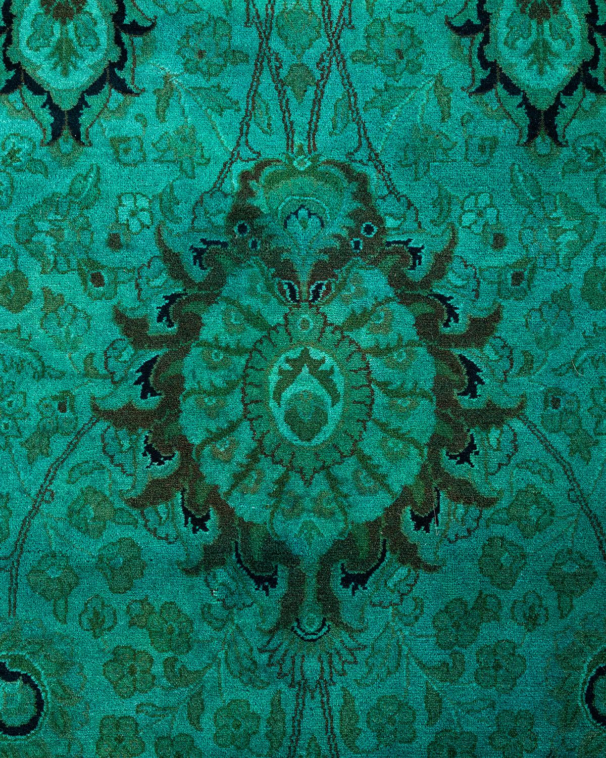 Pakistano Contemporary Overdyed Hand Knotted Wool Green Round Area Rug 12' 1