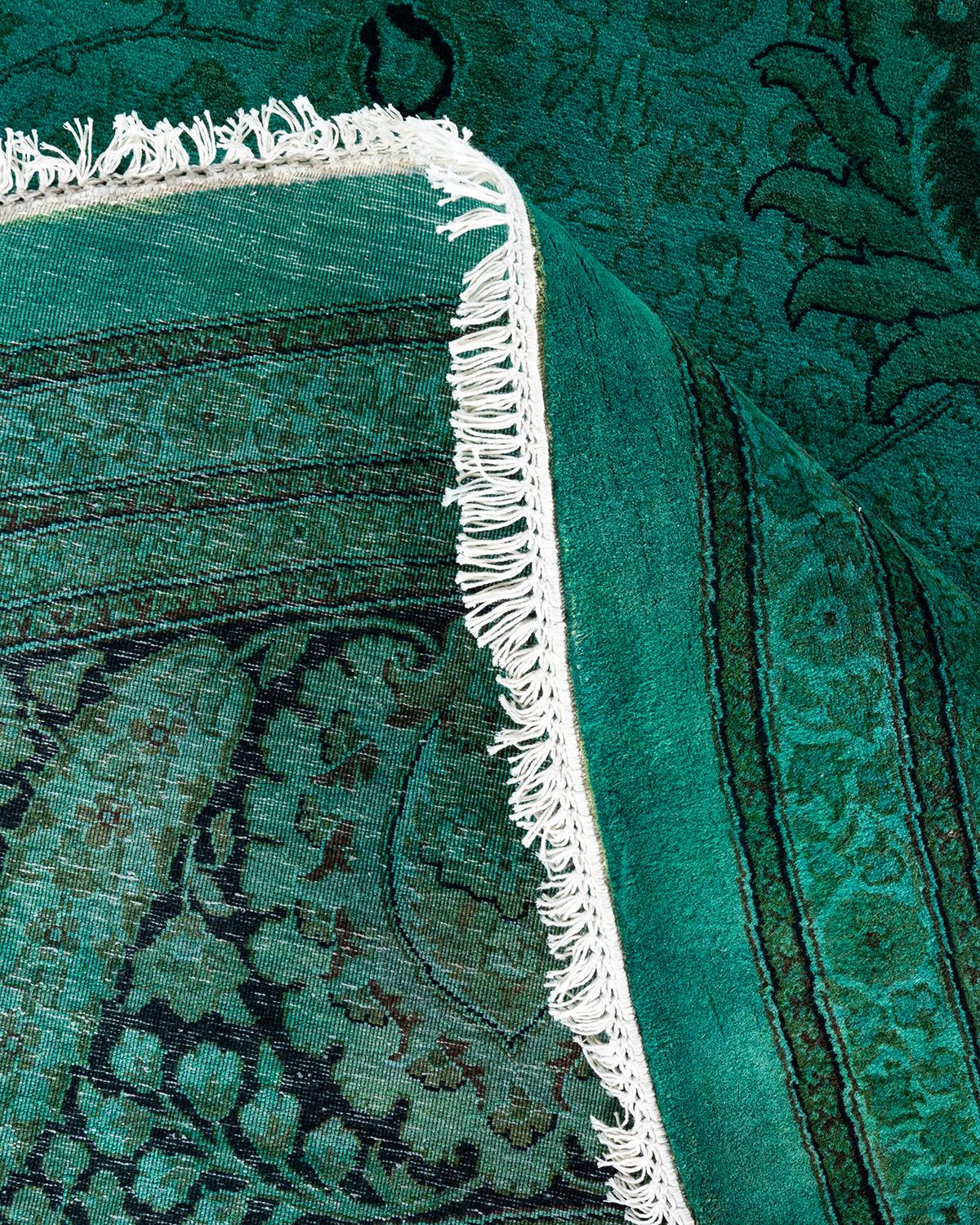 Lana Contemporary Overdyed Hand Knotted Wool Green Round Area Rug 12' 1