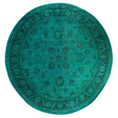 Contemporary Overdyed Hand Knotted Wool Green Round Area Rug 12' 1" x 12' 1" (tapis rond en laine surteintée)