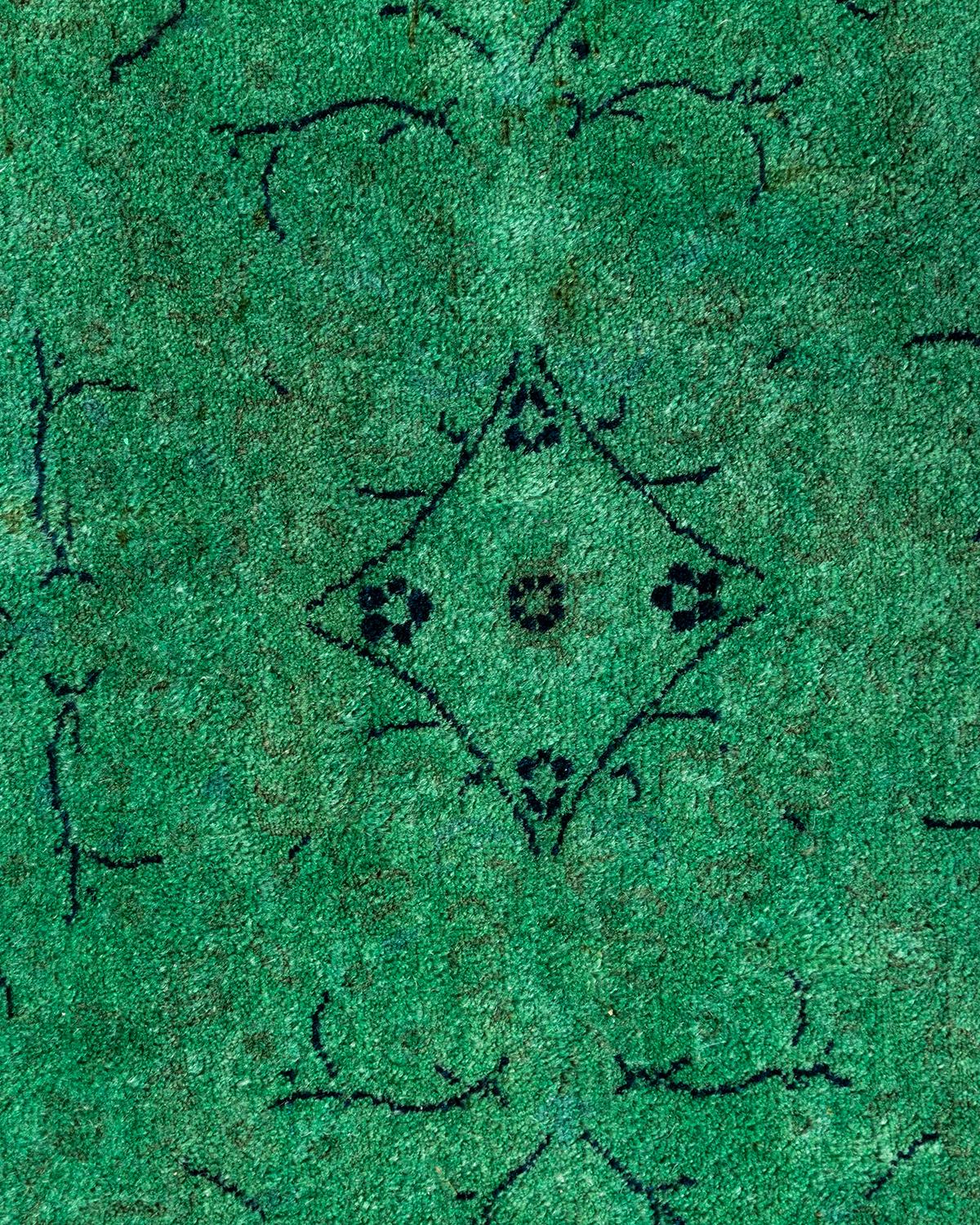 Pakistano Contemporary Overdyed Hand Knotted Wool Green Round Area Rug 8' 1