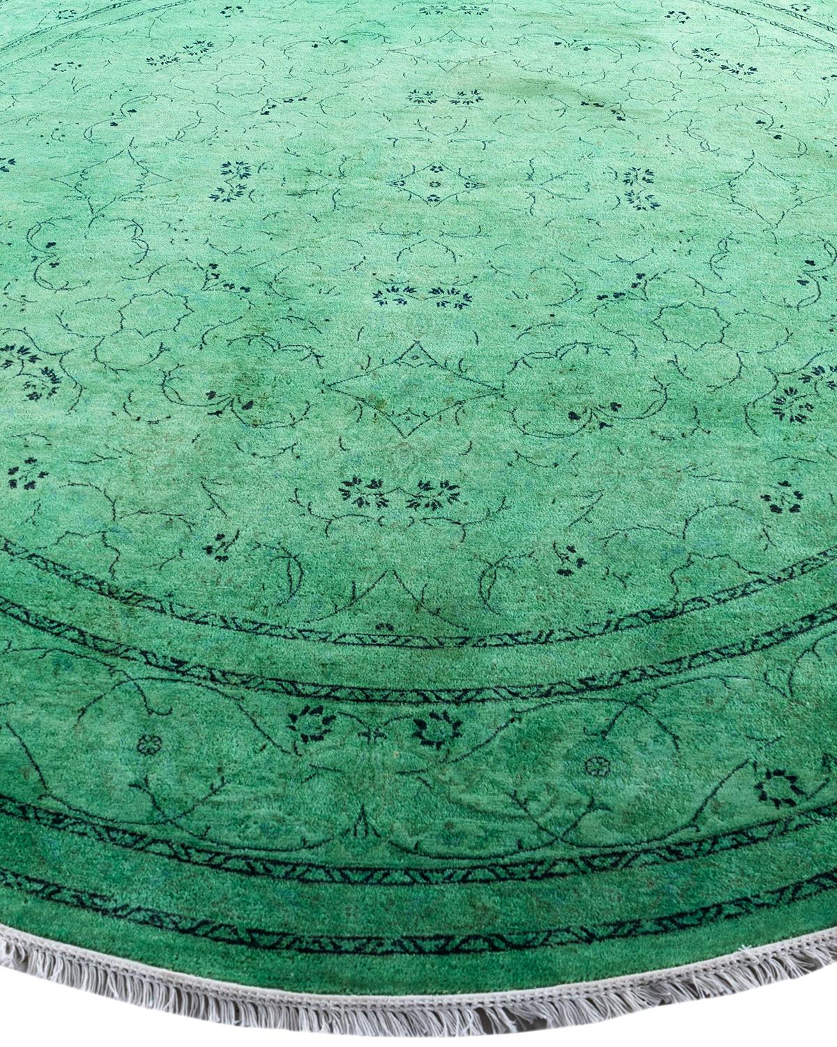 Contemporary Overdyed Hand Knotted Wool Green Round Area Rug 8' 1