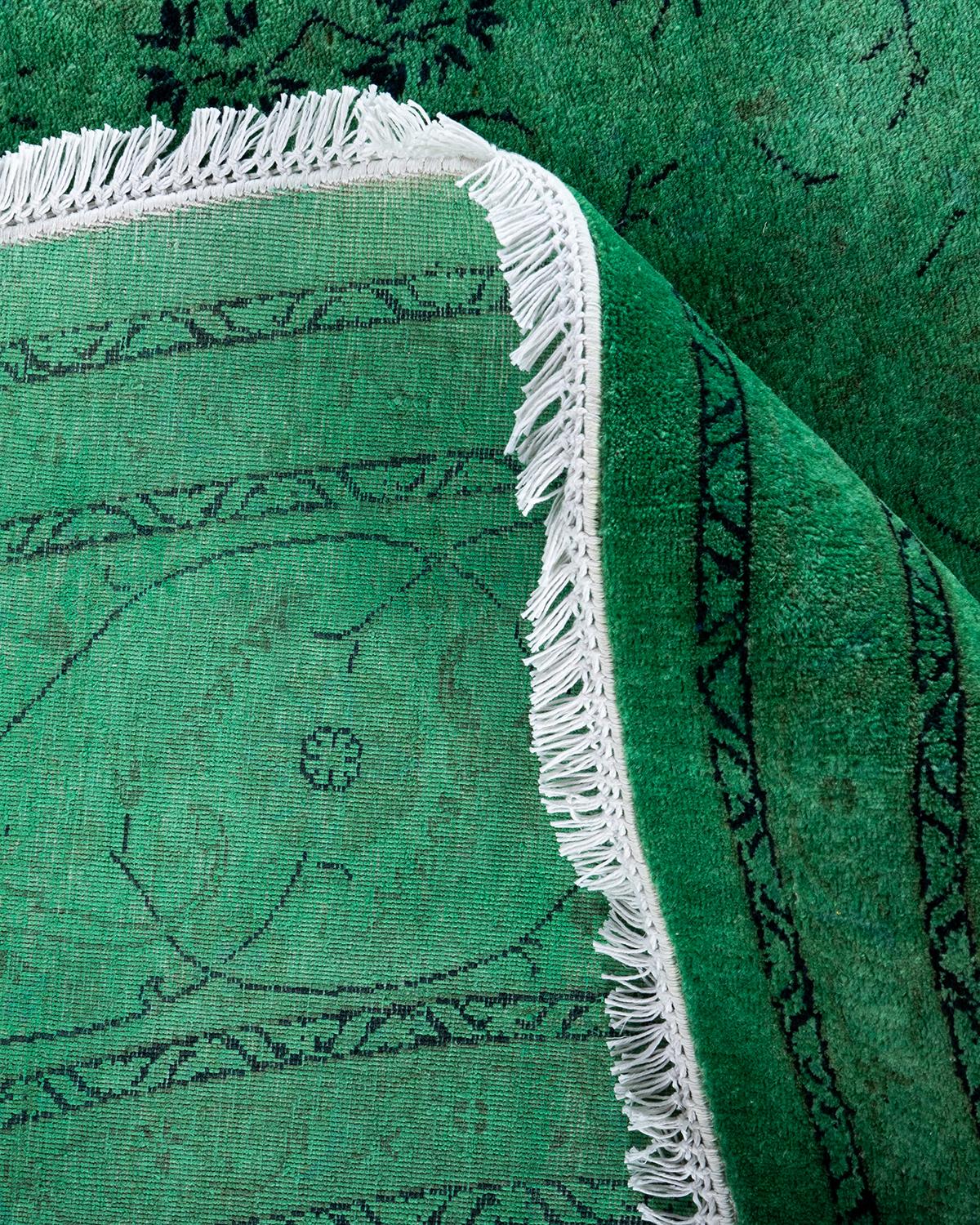 Lana Contemporary Overdyed Hand Knotted Wool Green Round Area Rug 8' 1