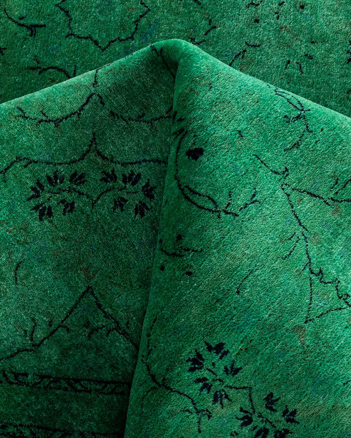 Contemporary Overdyed Hand Knotted Wool Green Round Area Rug 8' 1