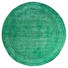 Contemporary Overdyed Hand Knotted Wool Green Round Area Rug 8' 1" x 8' 1"