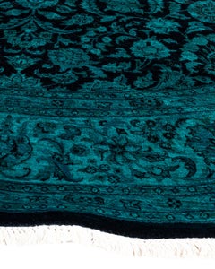 Contemporary Overdyed Hand Knotted Wool Green Round Area Rug