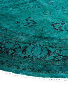 Contemporary Overdyed Hand Knotted Wool Green Round Area Rug