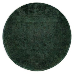 Contemporary Overdyed Hand Knotted Wool Green Round Area Rug