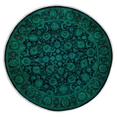 Contemporary Overdyed Hand Knotted Wool Green Round Area Rug