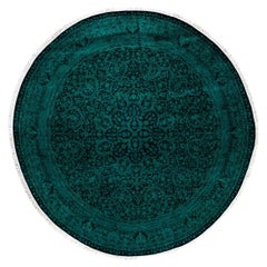 Contemporary Overdyed Hand Knotted Wool Green Round Area Rug