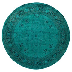 Contemporary Overdyed Hand Knotted Wool Green Round Area Rug