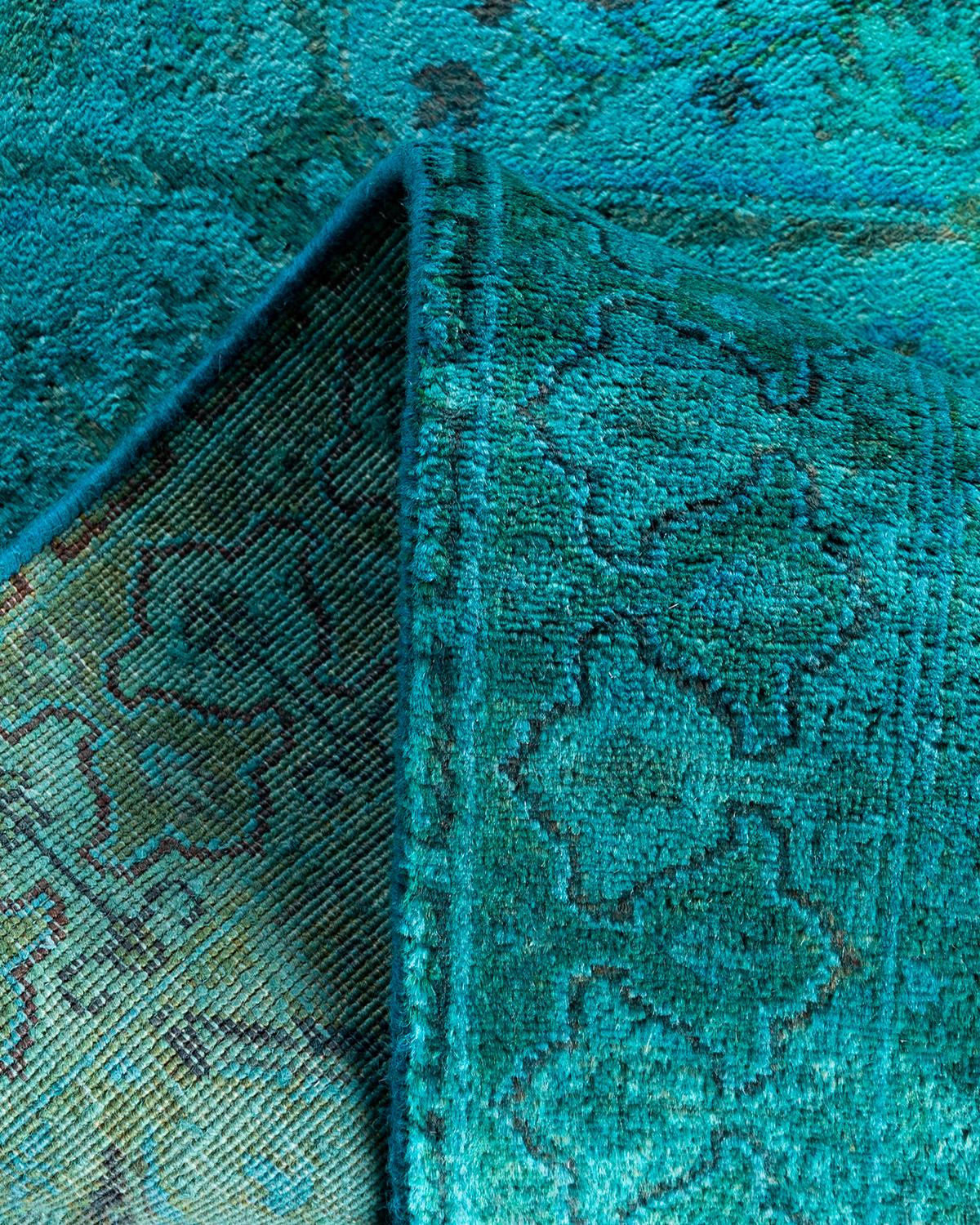 Lana Contemporary Overdyed Hand Knotted Wool Green Runner 2' 7