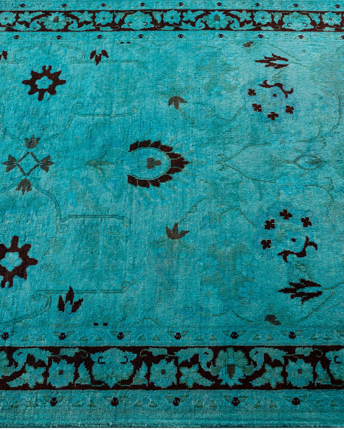 Contemporary Overdyed Hand Knotted Wool Green Runner 2' 8