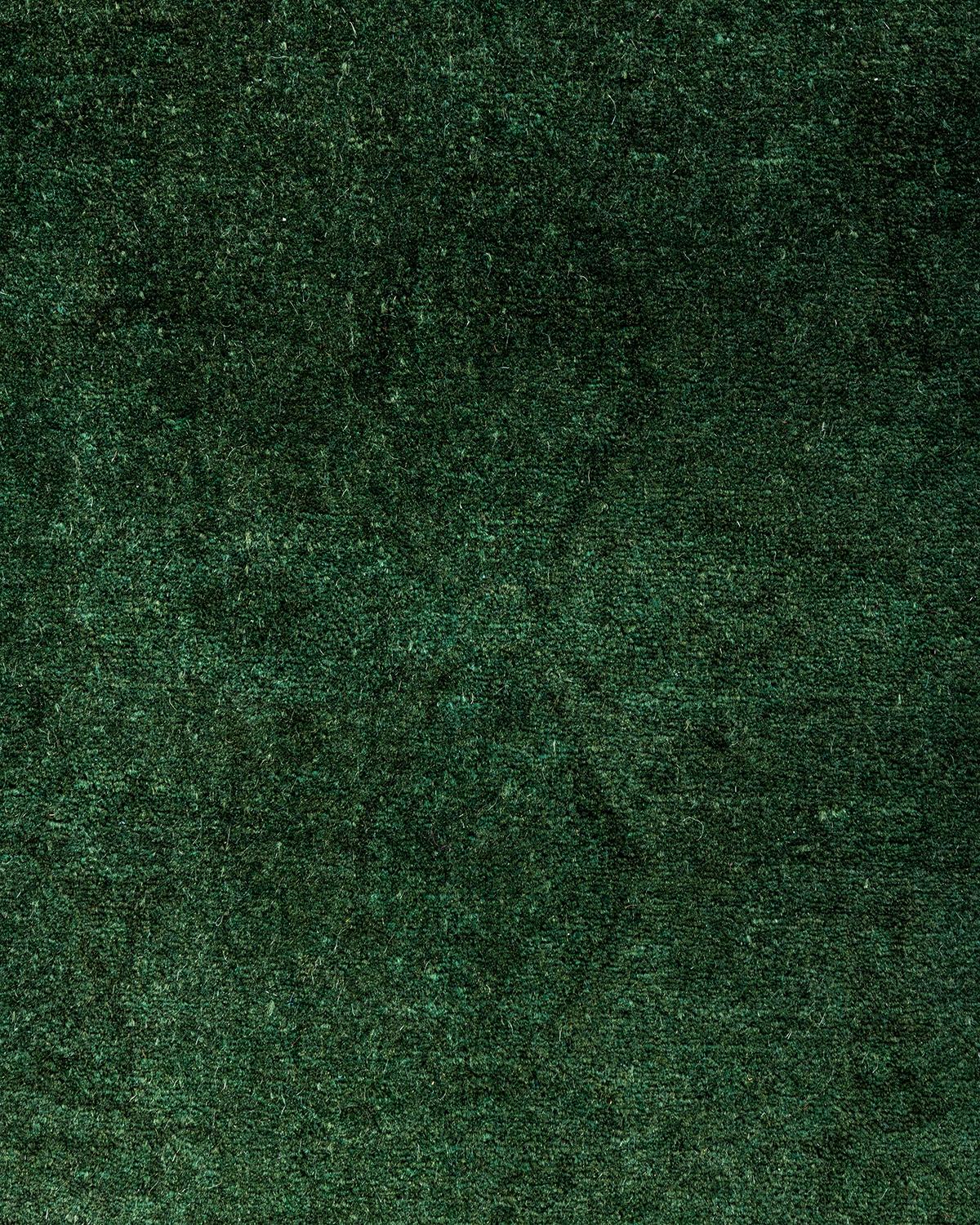 Contemporary Overdyed Hand Knotted Wool Green Runner 5' 1