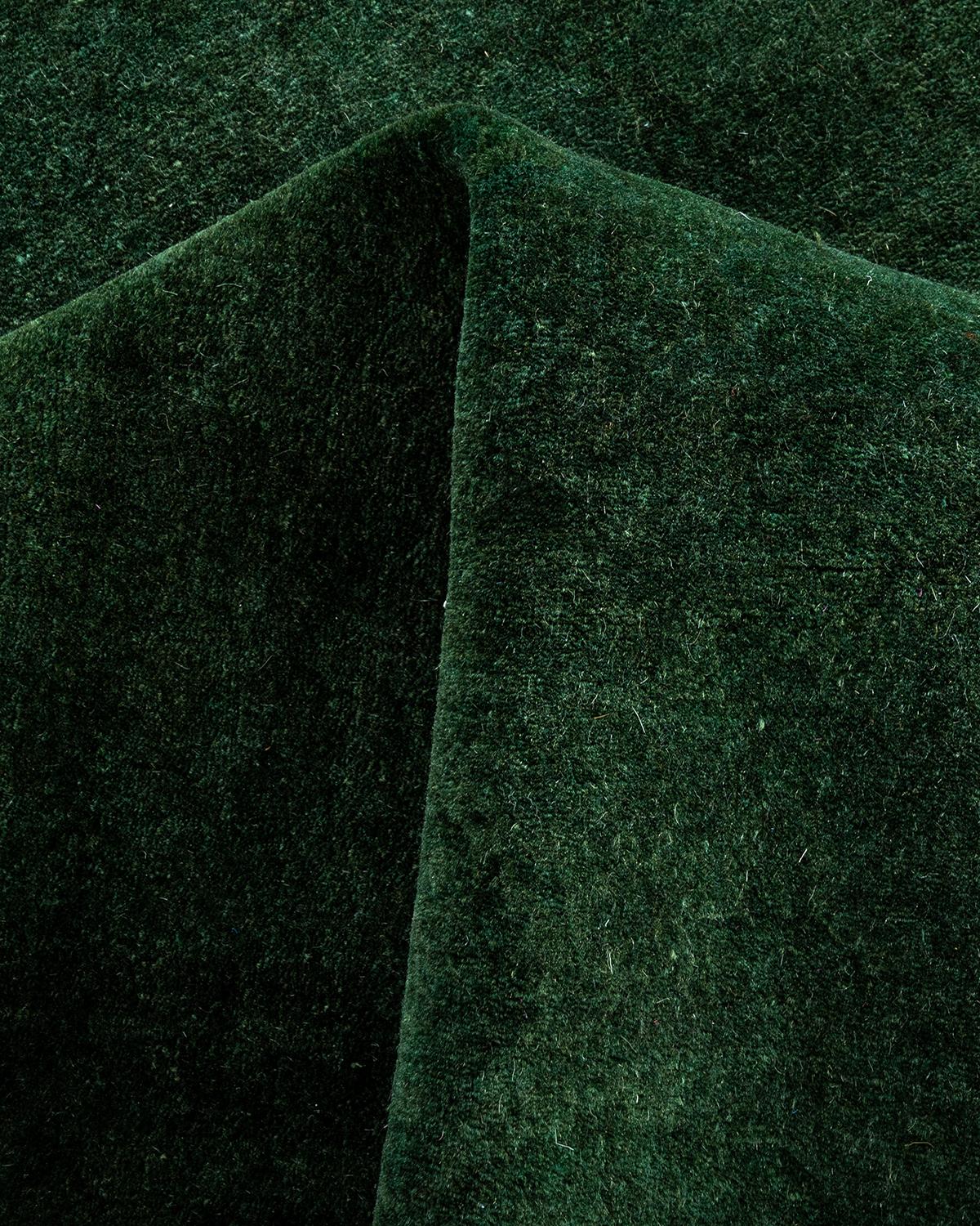 Contemporary Overdyed Hand Knotted Wool Green Runner 5' 1