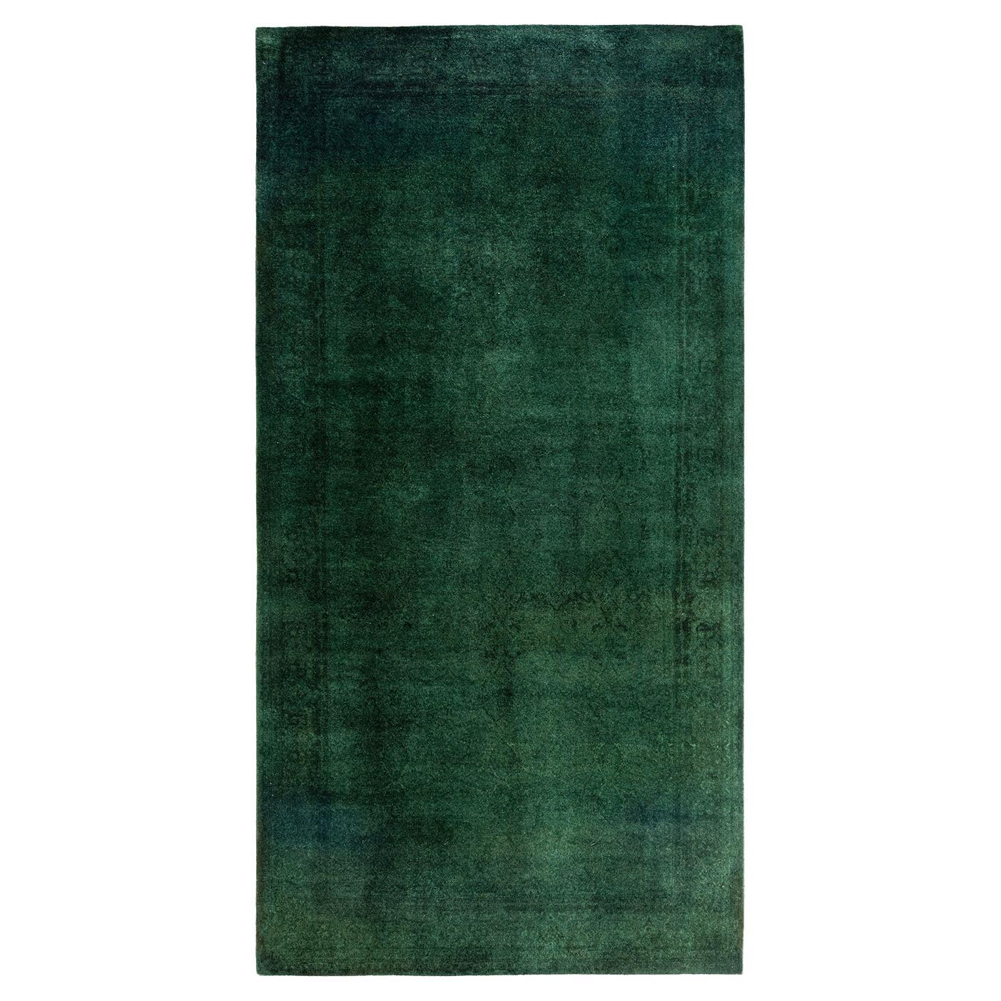 Contemporary Overdyed Hand Knotted Wool Green Runner 5' 1" x 10' 0" im Angebot