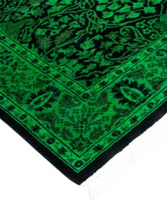 Contemporary Overdyed Hand Knotted Wool Green Runner