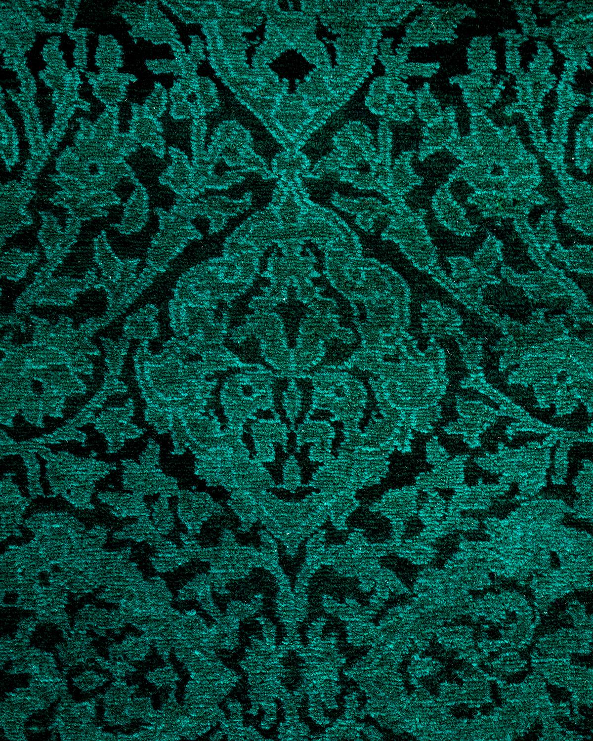 Traves de Mesa Contemporáneo Overdyed Hand Knotted Lana Verde Pakistaní en venta